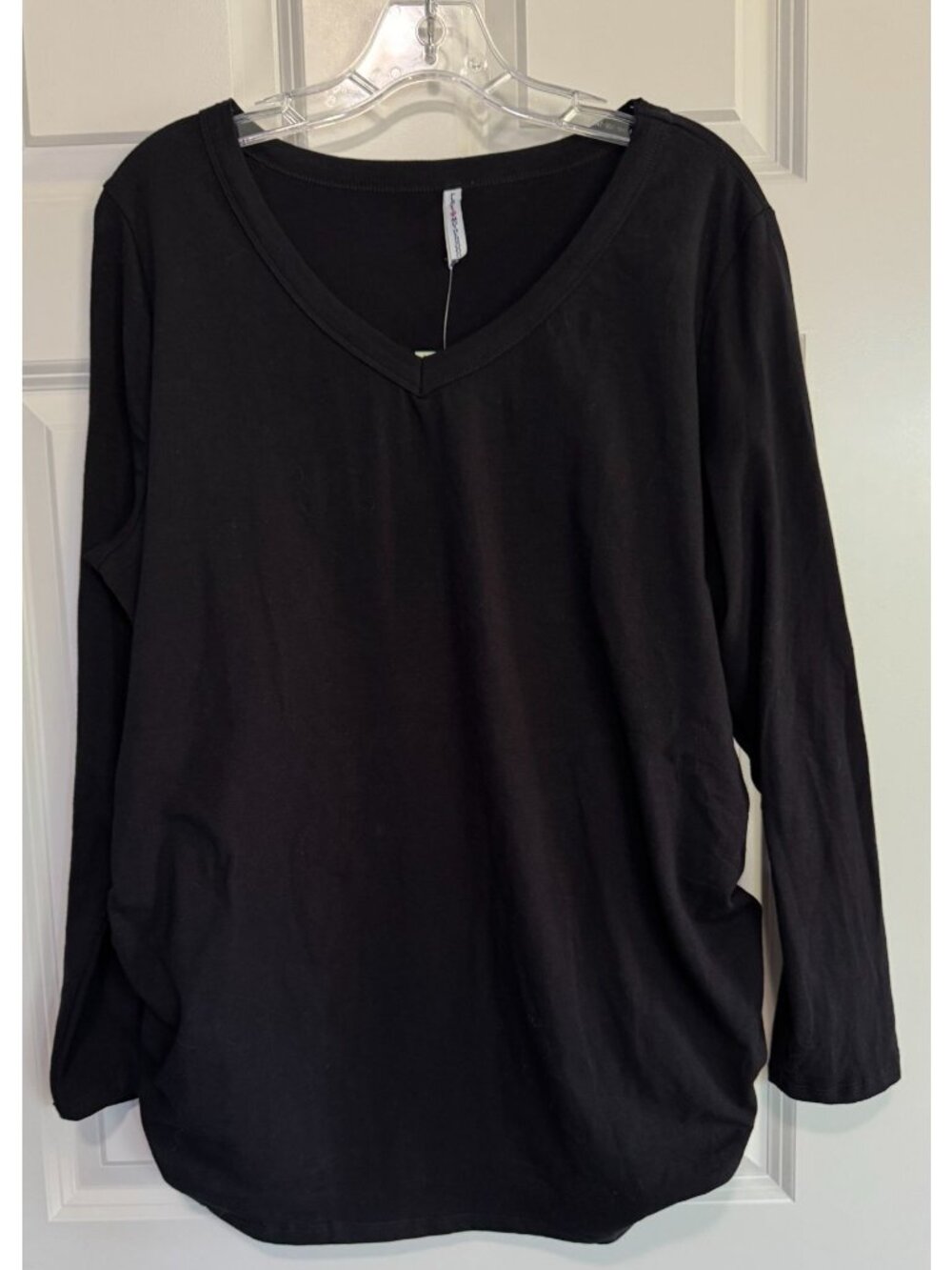 Planet Motherhood Maternity Shirt Black Long Sleeve V-Neck Ruched Plus Size 2X